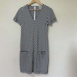 Whit Drop Waist Striped Dress in Navy & White sz P